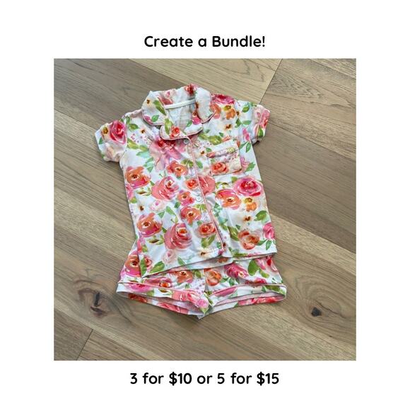Tahari Other - Tahari Girls Pink Floral Roses Button Front Shorts Pajama Set Size 3T